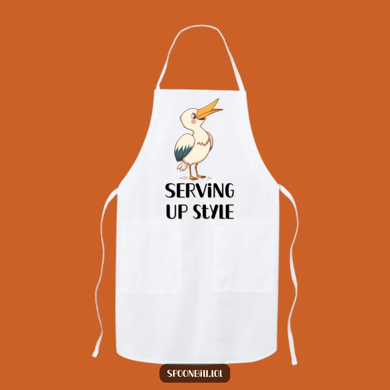 Funny Spoonbill Bowing Apron: Chef Bird Skyward Bow, Kitchen Fun