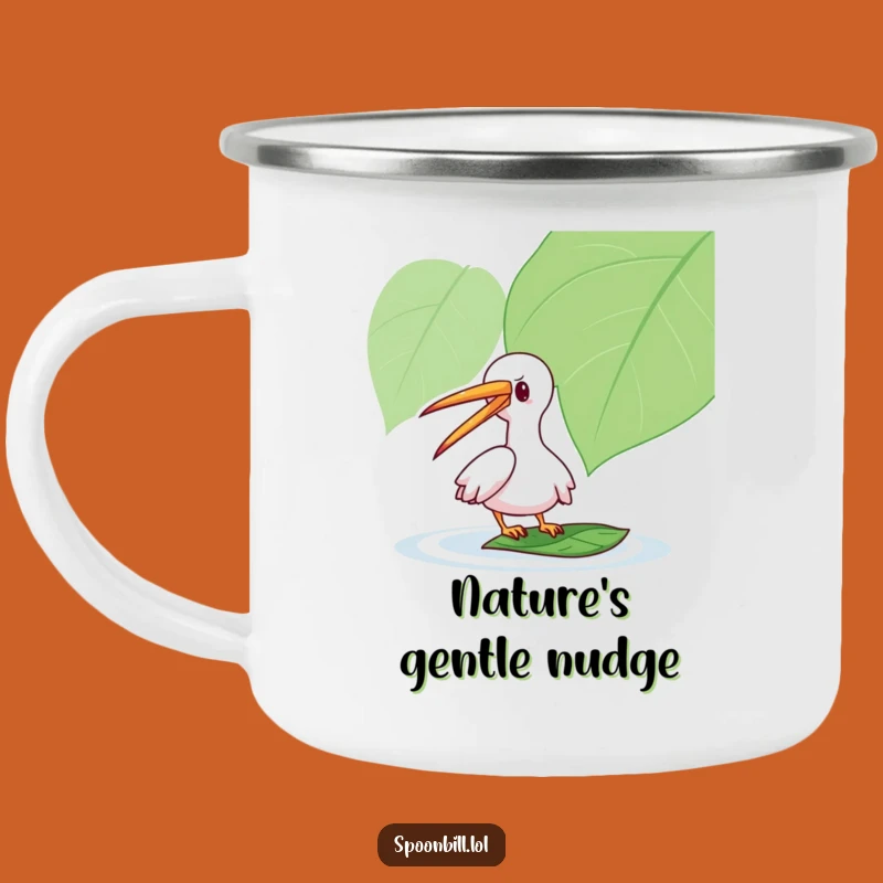 Funny Spoonbill Leaf Camping Mug: Durable Playful Bird, Outdoor Fun