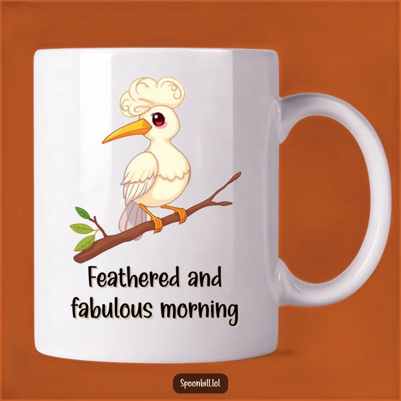 Funny Whimsical Spoonbill Bird on Twig Mug - Perfect Gift for Bird Lovers