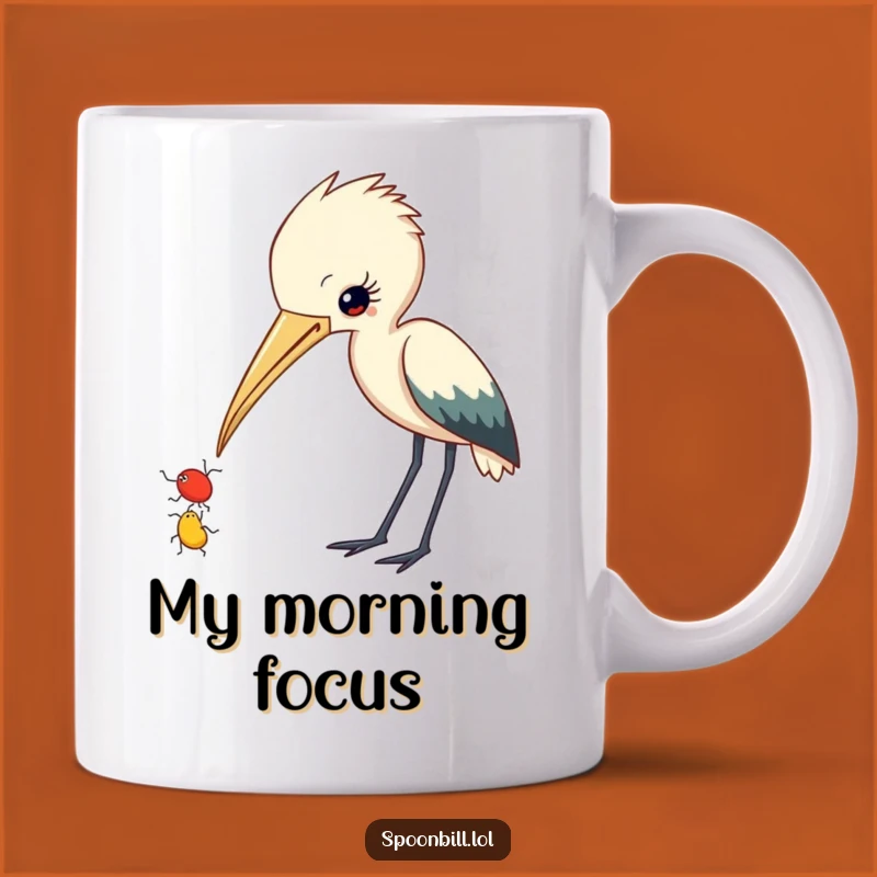 Funny Spoonbill Insect Mug: Curious Bird Observing Insect, Perfect Humorous Gift
