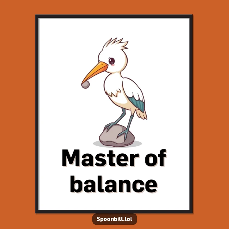 Determined Spoonbill Digital Art: Funny Bird Balancing Stone for Unique Decor!