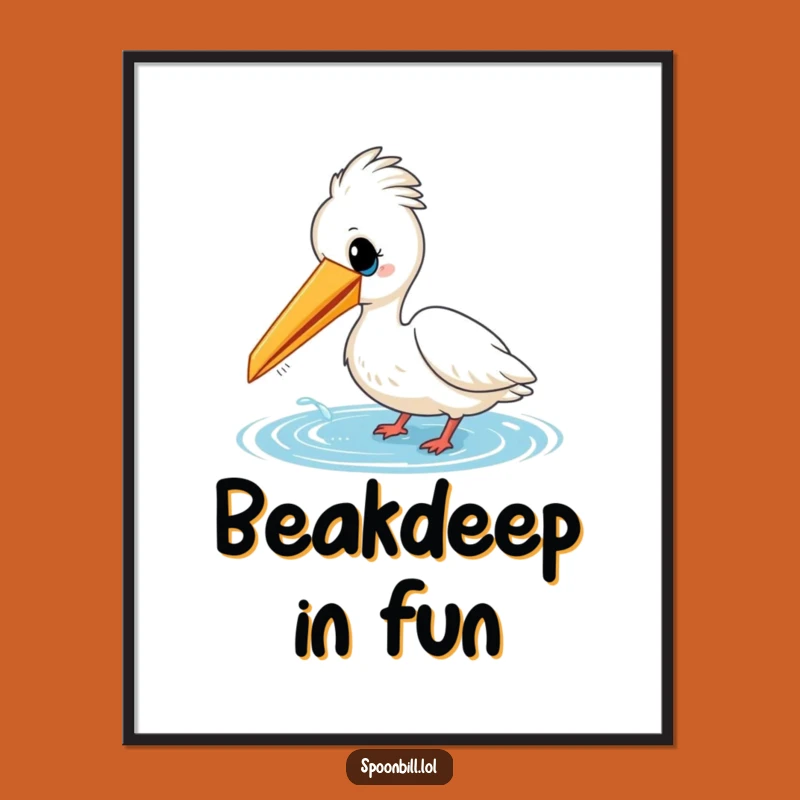 Funny Cheerful Spoonbill Bird Water Digital Print - Instant Playful Art