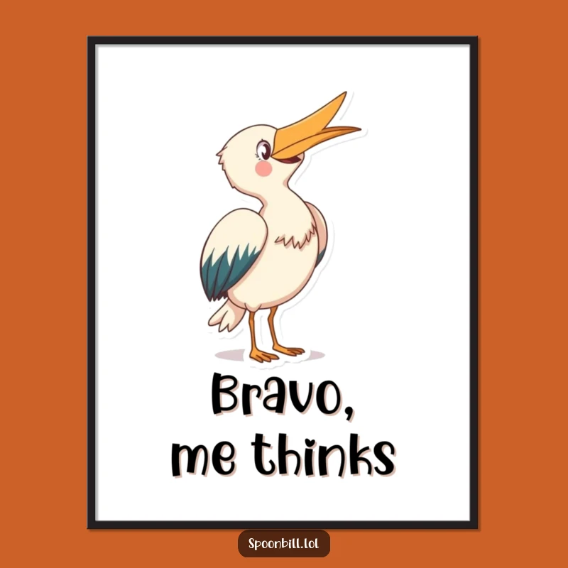 Funny Spoonbill Bowing Digital Art: Printable Skyward Bird, Instant Celebration