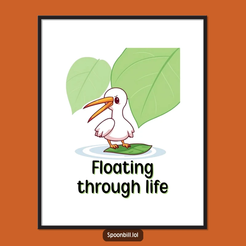 Funny Spoonbill Leaf Digital Art: Printable Playful Bird, Instant Whimsy