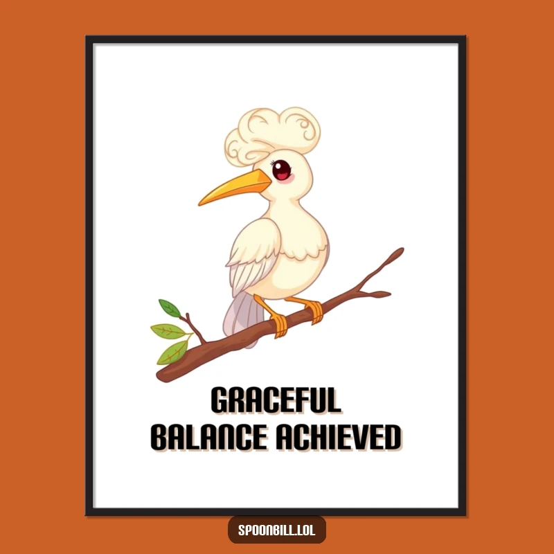 Funny Whimsical Spoonbill Bird Balancing Digital Print - Instant Feathered Friend Art