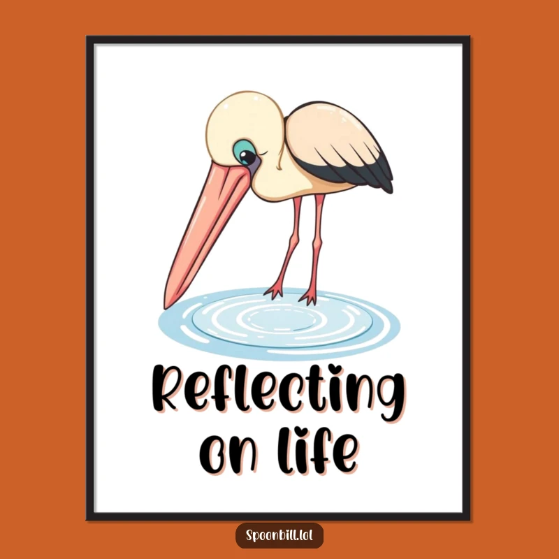 Funny Spoonbill Digital Art: Printable Bird with Big Beak Peering into Pool, Instant Decor
