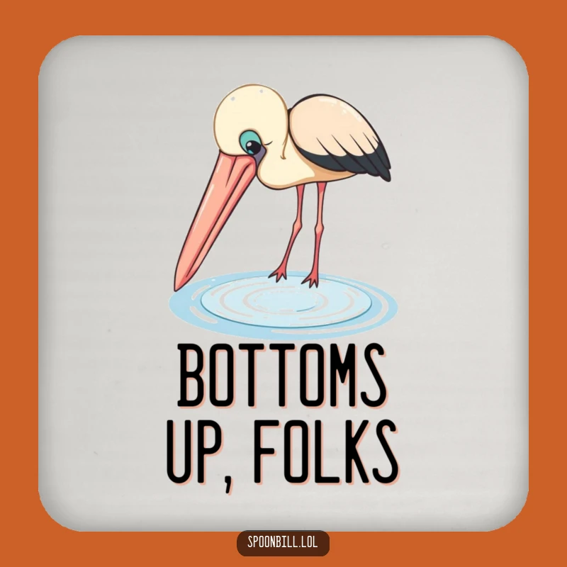 Funny Spoonbill Drink Coaster: Protect Surfaces with Bird Peering into Pool, Chic Set