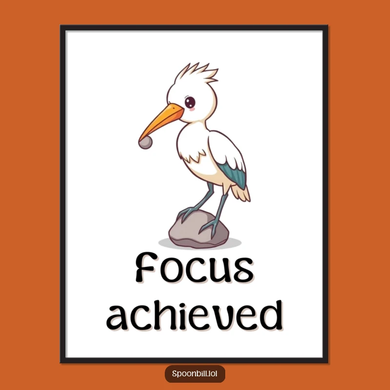 Determined Spoonbill Art Print: Funny Bird Balancing Stone for Unique Decor!