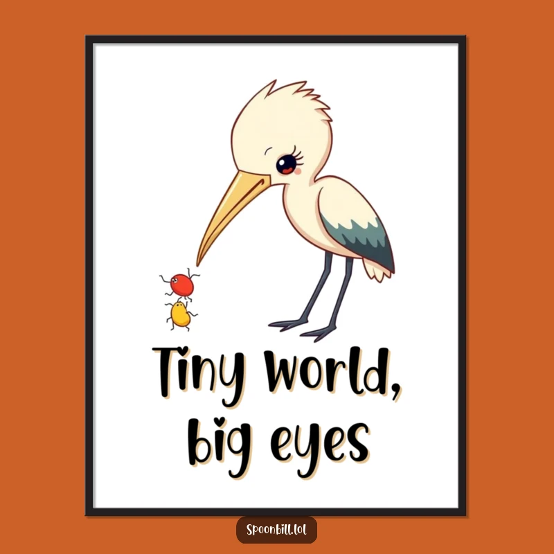 Funny Spoonbill Insect Poster: Artistic Curious Bird, Humorous Wall Decor