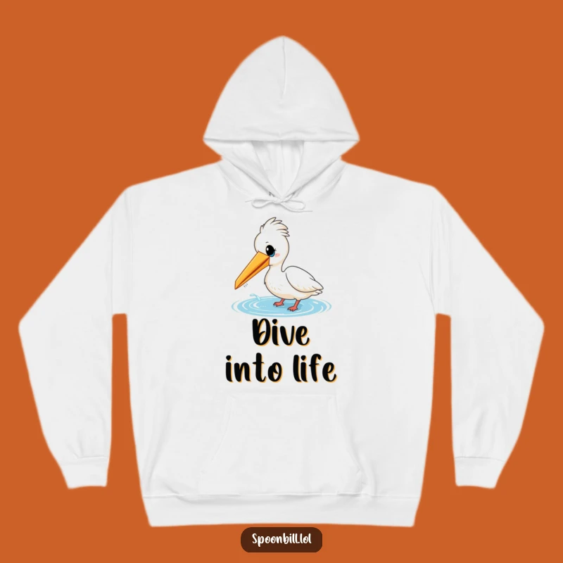 Cozy Funny Spoonbill Bird Water Dip Hoodie - Cheerful Playful Bird Gift