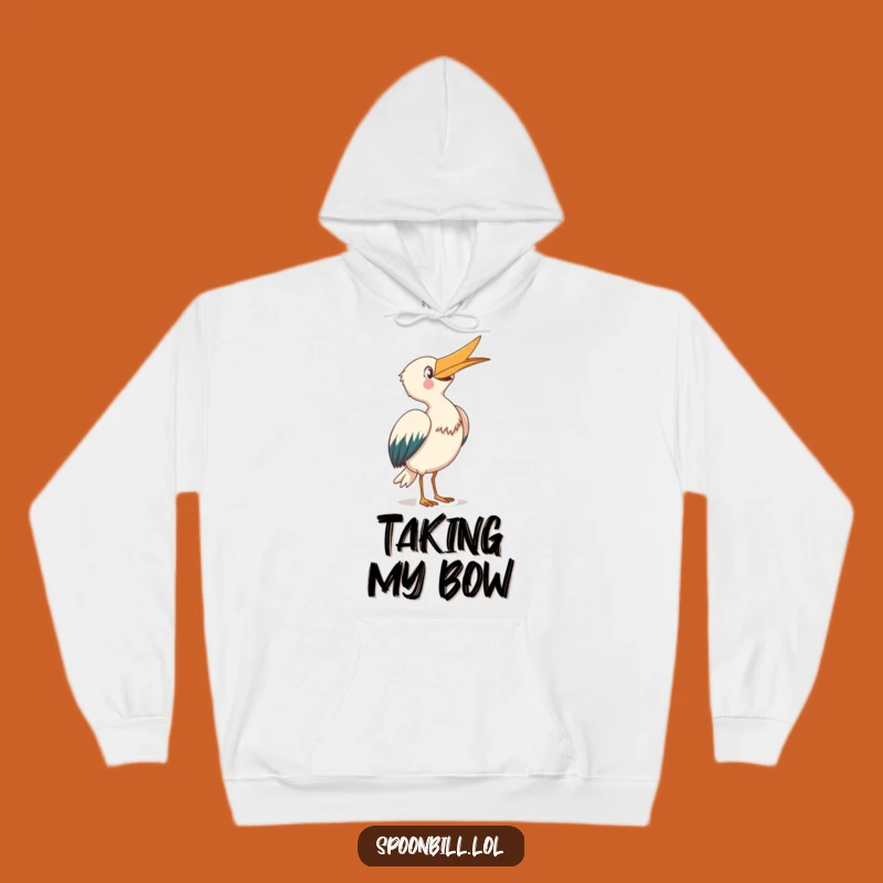 Funny Spoonbill Bowing Hoodie: Cozy Skyward Bird, Warm and Humorous