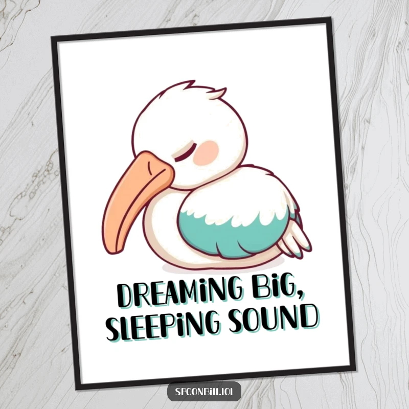 Funny Free Printable Wall Art: A sleepy spoonbill bird rests in a peaceful nap, beak tucked under its wing.