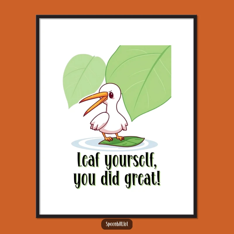Free Printable Wall Art: Playful Spoonbill and Leaf, Funny Downloadable Decor