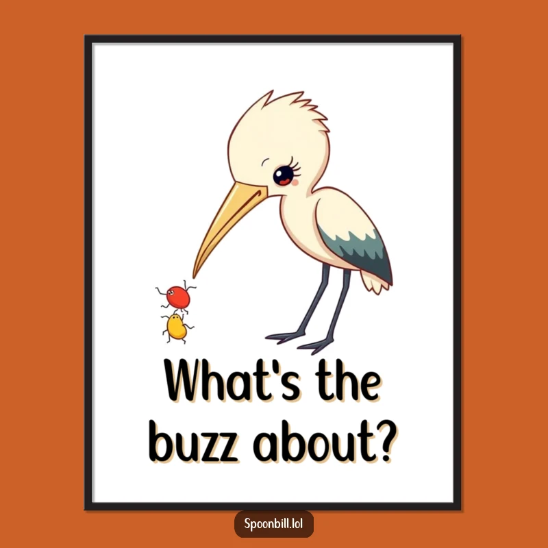 Free Printable Wall Art: Curious Spoonbill and Insect, Funny Downloadable Decor
