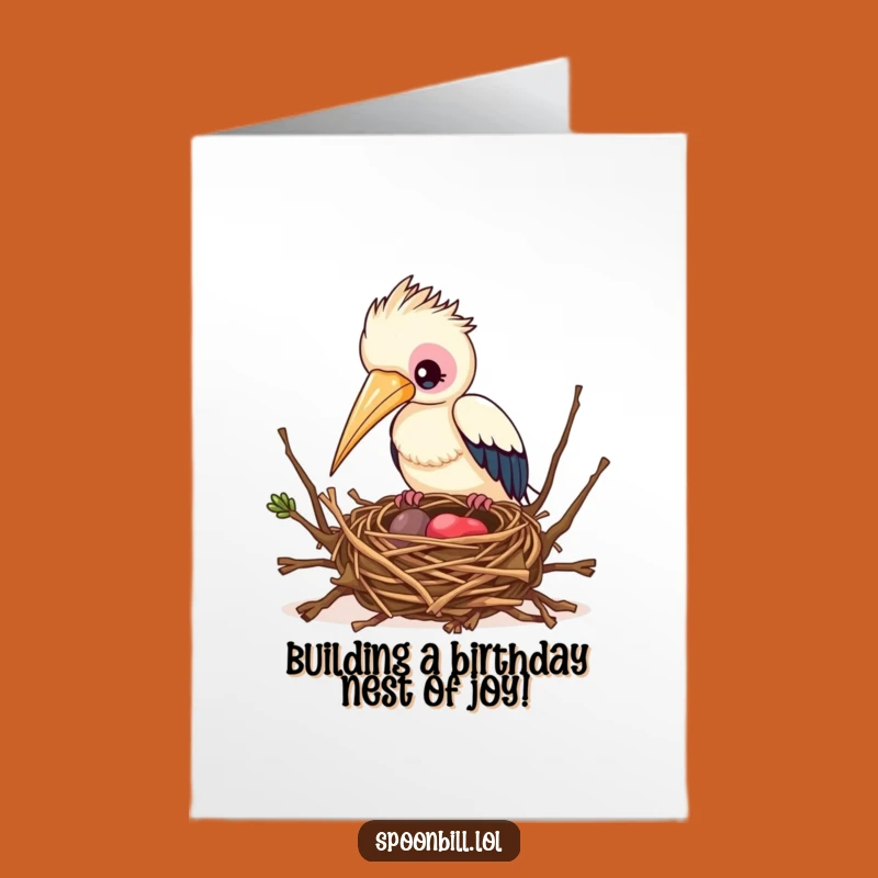 Free Printable Birthday Card: Busy Spoonbill Nest Funny Downloadable Bird Art Gift
