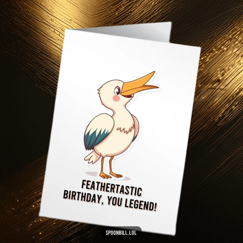 Funny Free Printable Birthday Card: A joyful spoonbill with beak skyward takes a graceful bow, celebrating a special birthday.