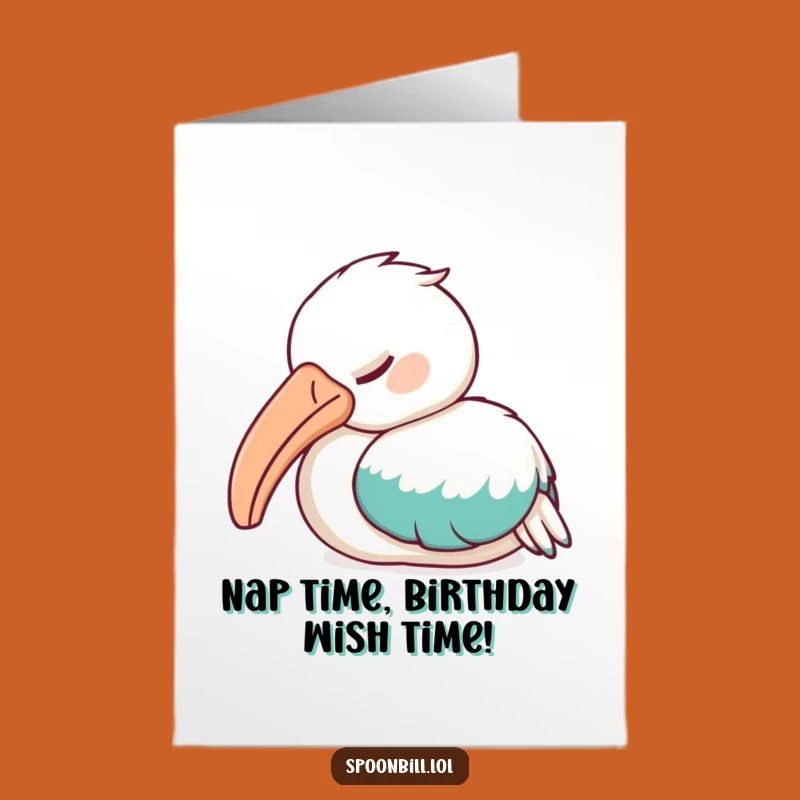 Free Printable Birthday Card: Sleepy Spoonbill Nap Funny Downloadable Bird Art Gift