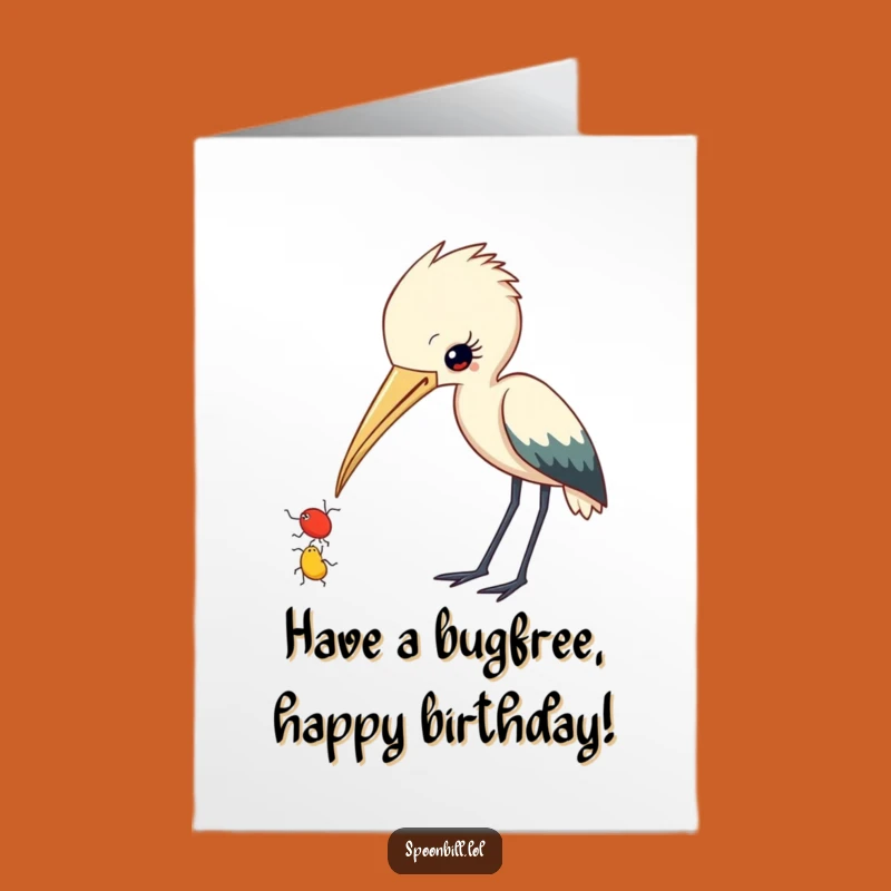 Free Printable Birthday Card: Curious Spoonbill Observing Insect, Funny Downloadable Gift