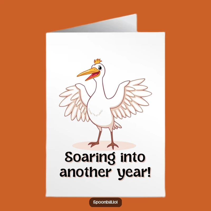 Funny Free Printable Birthday Card: Happy Spoonbill Stretching Wings Downloadable Gift