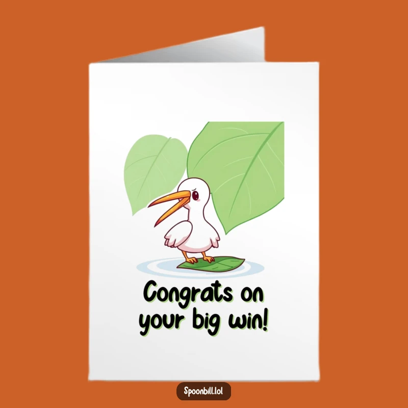Free Printable Congratulations Card: Playful Spoonbill Tapping Leaf, Funny Downloadable Gift