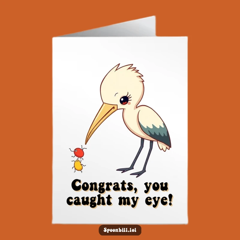 Free Printable Congratulations Card: Curious Spoonbill Observing Insect, Funny Downloadable Gift