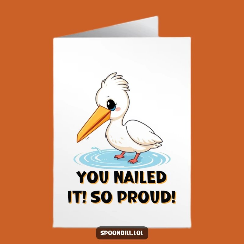 Free Printable Congrats Card: Cheerful Spoonbill's Water Dip for Your Achievement