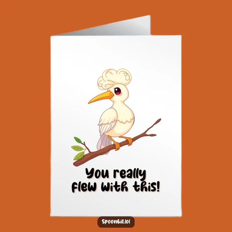 Free Printable Congrats Card: Whimsical Spoonbill Bird's Balance for Your Big Win