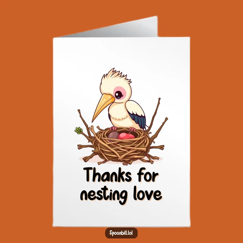 Free Printable Thank You Card: Busy Spoonbill Nest Funny Downloadable Bird Art Gift