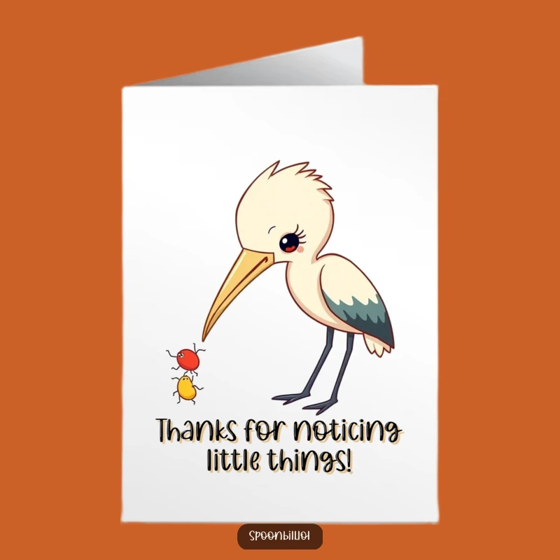 Free Printable Thank You Card: Curious Spoonbill Observing Insect, Heartfelt Downloadable Gift