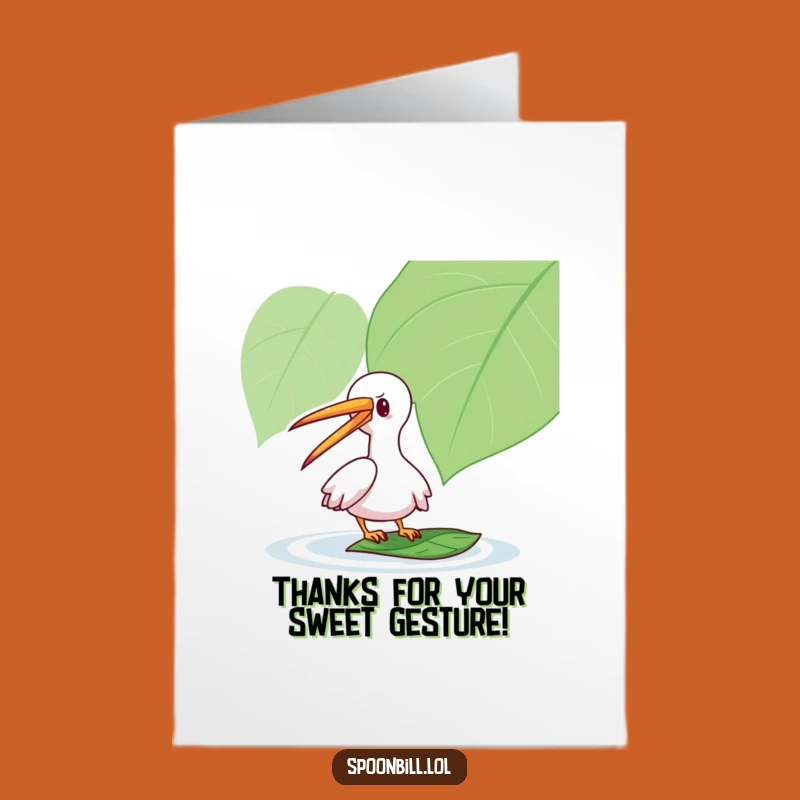 Free Printable Thank You Card: Playful Spoonbill Tapping Leaf, Heartfelt Downloadable Gift