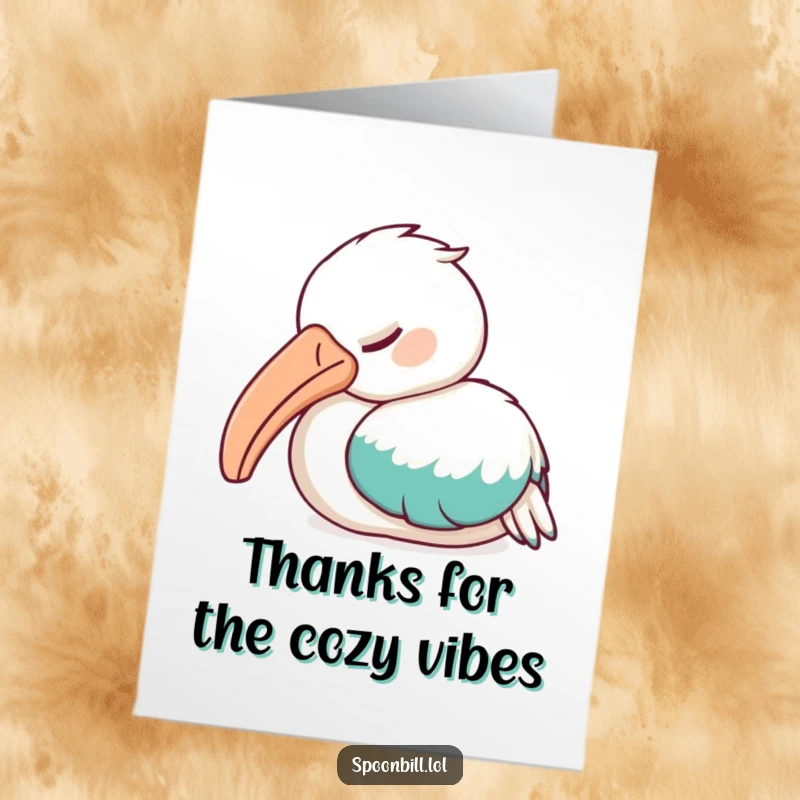 Funny Free Printable Thank You Card: A tranquil spoonbill bird naps soundly, beak tucked snugly under its wing.