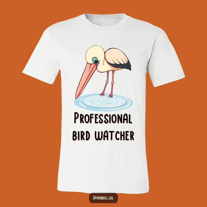 Funny Spoonbill T-Shirt: Curious Bird with Big Beak Peering into Pool, Great Tee