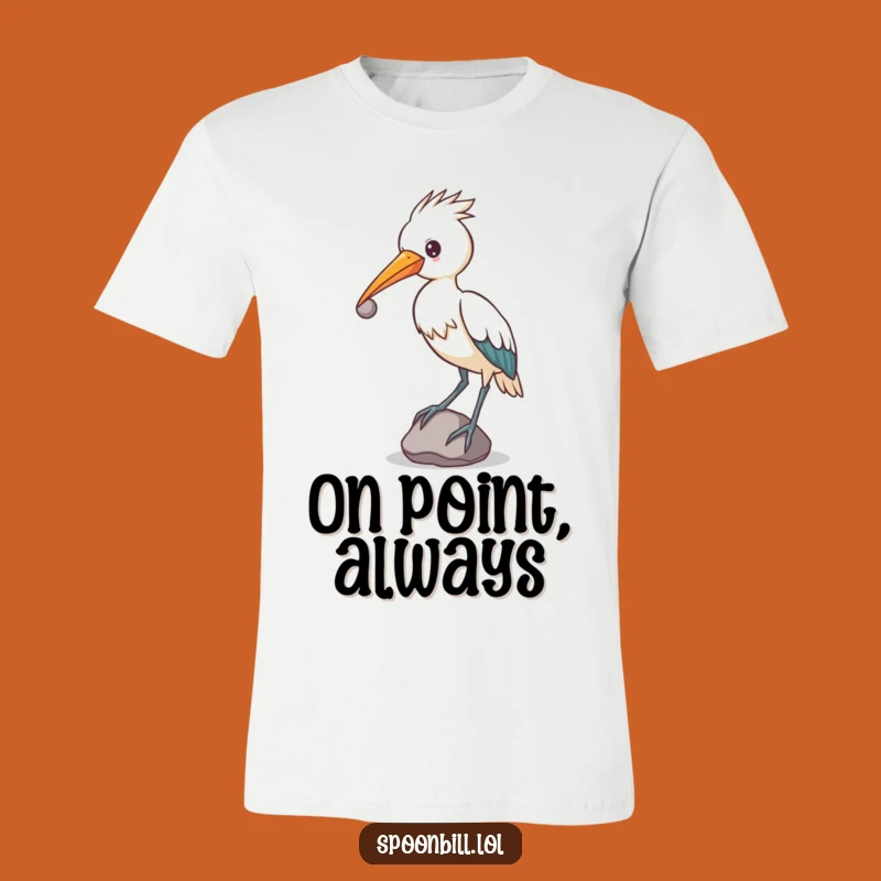 Determined Spoonbill T-Shirt: Funny Bird Balancing Stone for Unique Style!