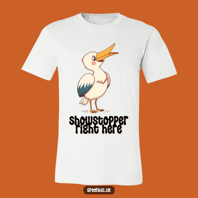 Funny Spoonbill Bowing T-Shirt: Joyful Skyward Bird, Perfect for Fans