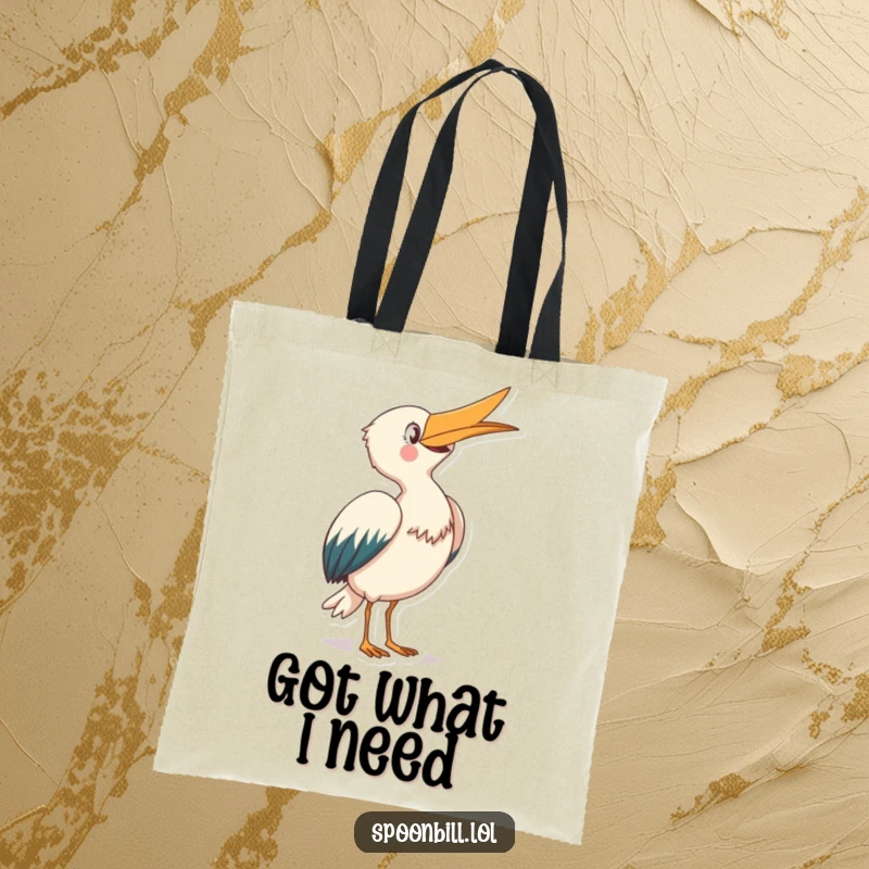 Funny Spoonbill Tote Bag: A joyful spoonbill creature takes a graceful bow with its beak pointed skyward, a humorous and practical accessory.