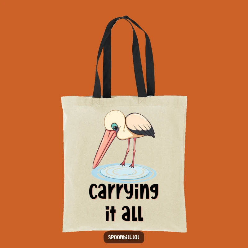 Funny Spoonbill Tote Bag: Chic Bird with Big Beak Peering into Pool, Handy Bag
